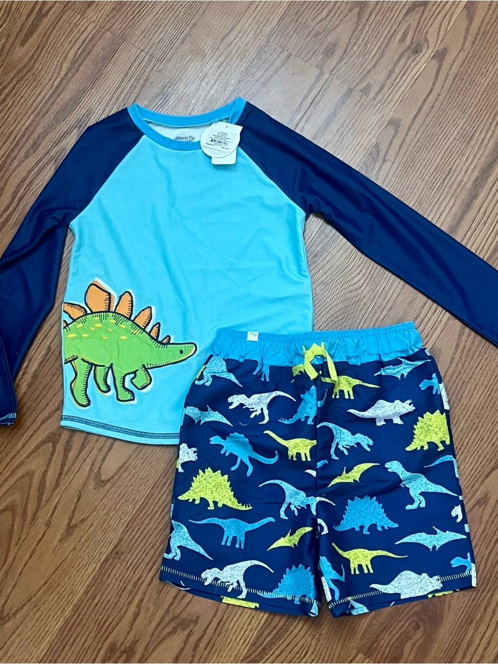 Mud Pie Boys Navy & Light Blue Dino Rashguard Swim Set